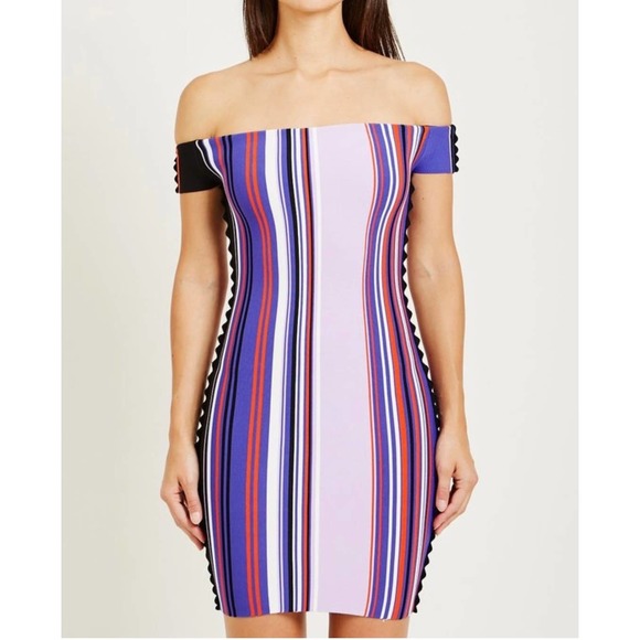 Opening Ceremony Dresses & Skirts - OPENING CEREMONY Dress Womens Small Purple Striped Off the Shoulder Fitted NWT